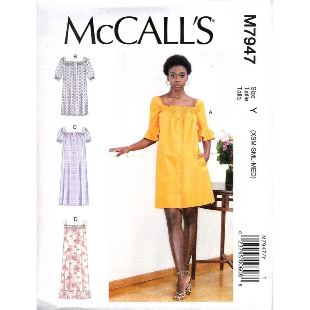 McCalls M7947 Easy Misses XS to M Shift Dresses Uncut Sewing Pattern